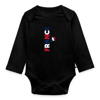 FRANCE drapeau et emblème de la France. Supporter - Body Bébé bio manches longues - noir - Devant