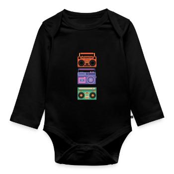 Hip Hop Beat Producer Retro Ghetto Blaster 1990s - Baby Bio-Langarm-Body - Schwarz - Vorne