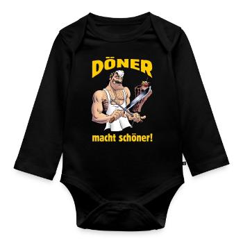 FD - Döner macht schöner - Dönnermann mit Spieß - - Baby Bio-Langarm-Body - Schwarz - Vorne