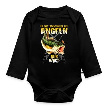 FID - Angler Designs - es gibt wichtigeres als - Baby Bio-Langarm-Body - Schwarz - Vorne