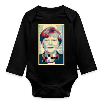 Angela Merkel im Hope-Design wir-schaffen-das - Baby Bio-Langarm-Body - Schwarz - Vorne