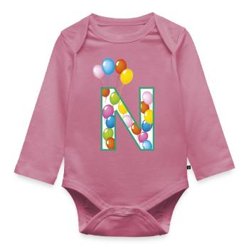 lettre N ballons - Body Bébé bio manches longues - mauve - Devant