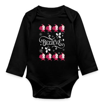 Noël Ugly cadeau Sweater Believe à Santa - Body Bébé bio manches longues - noir - Devant