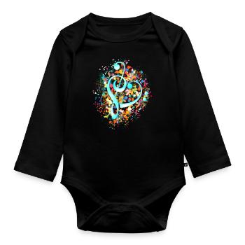 Notenschlüssel Musik Herz Musiknoten Bass Noten - Baby Bio-Langarm-Body - Schwarz - Vorne