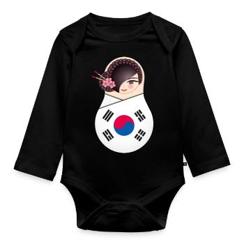 Matroschka Nuri - Team Korea - Baby Bio-Langarm-Body - Schwarz - Vorne