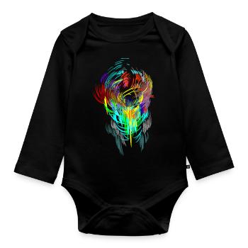 Neon - mask sci-fi psychedelic techno gamer head - Organic Longsleeve Baby Bodysuit - black - Front