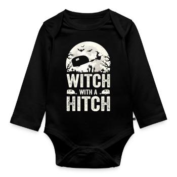 Halloween costume camper mom caravan witch - Organic Longsleeve Baby Bodysuit - black - Front