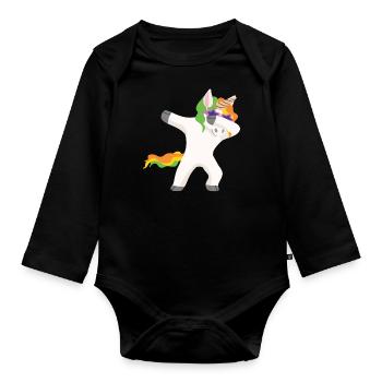 Dabbing Unicorn Dab dabbendes Einhorn - Baby Bio-Langarm-Body - Schwarz - Vorne