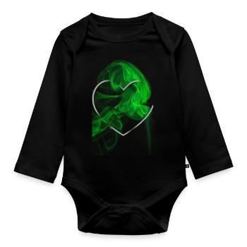 Coeur avec design de fumée verte - Body Bébé bio manches longues - noir - Devant
