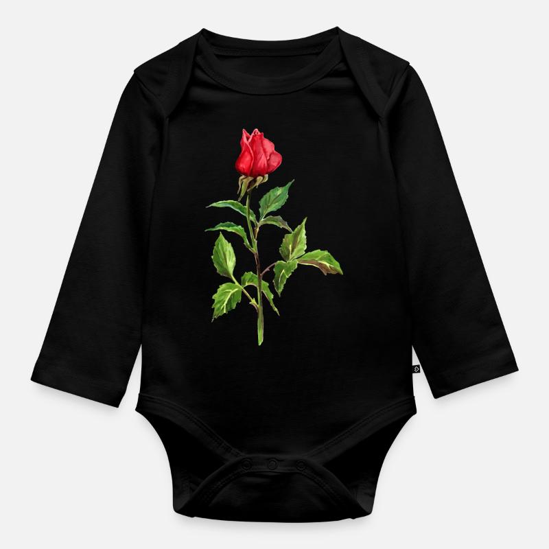 Rote Rose - Baby Bio-Langarm-Body - Schwarz