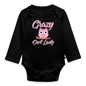 verrückte Eulen Lady - Baby Bio-Langarm-Body - Schwarz - Vorne