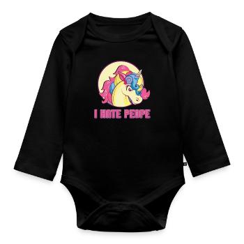 Hate people unicorn - Organic Longsleeve Baby Bodysuit - black - Front