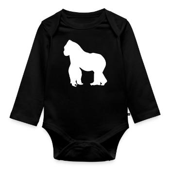 Cadeau gorille singe dos argenté - Body Bébé bio manches longues - noir - Devant