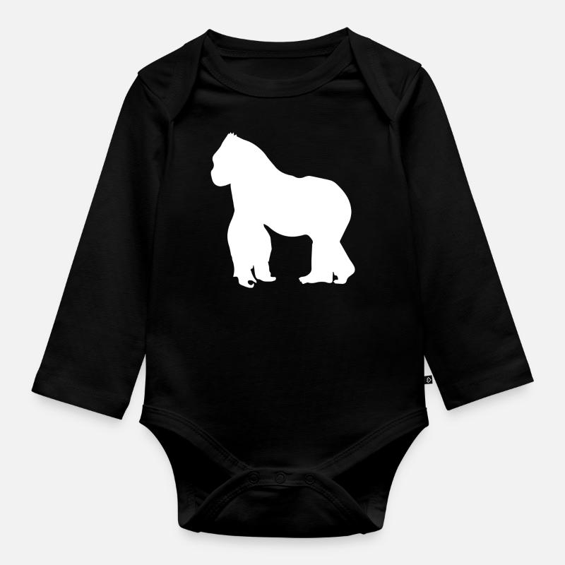 Gorilla monkey silverback gift - Organic Longsleeve Baby Bodysuit - black
