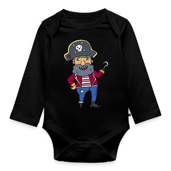 Pirate drôle - Body Bébé bio manches longues - noir - Devant