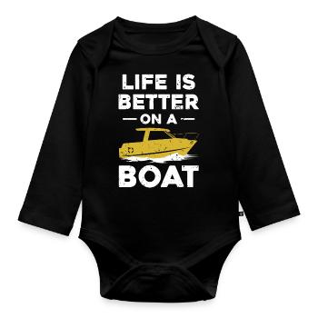 Life Is Better On A Boat - Organic Longsleeve Baby Bodysuit - black - Front
