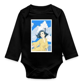 Femme avec robe jaune - Body Bébé bio manches longues - noir - Devant