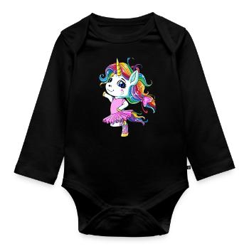 Ballett Einhorn Ballerina - Baby Bio-Langarm-Body - Schwarz - Vorne
