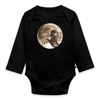 Magisches Einhorn, Vollmond Mond, Space - Baby Bio-Langarm-Body - Schwarz - Vorne