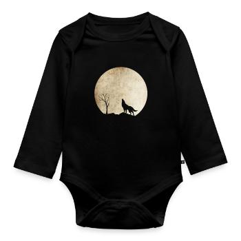Heulender Wolf mit Mond - Baby Bio-Langarm-Body - Schwarz - Vorne