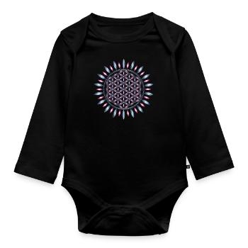 FLOWER OF LIFE, SACRED GEOMETRY, SPIRITUALITY - Body Bébé bio manches longues - noir - Devant
