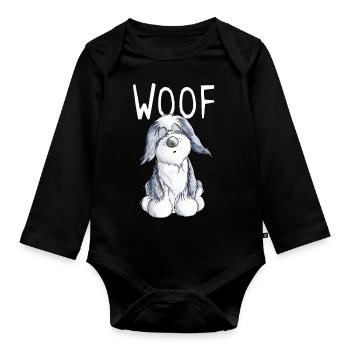 Woof Bearded Collie - Beardie - Geschenk - Comic - Baby Bio-Langarm-Body - Schwarz - Vorne