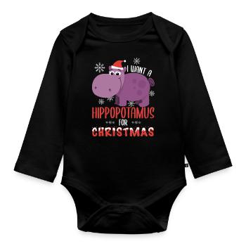 Ich möchte Nilpferd für Weihnachten Hippo Weihnachtsgeschenk - Baby Bio-Langarm-Body - Schwarz - Vorne