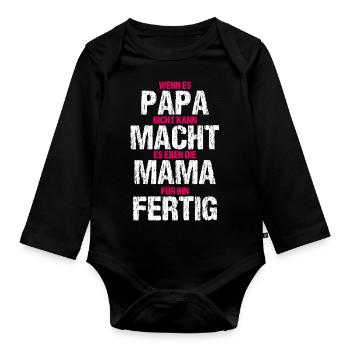 Papa Mama T-Shirt Lustige Familie - Baby Bio-Langarm-Body - Schwarz - Vorne