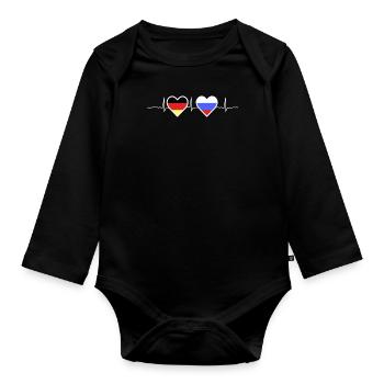 Deutschland Russland Flaggen Herzschlag Geschenk - Baby Bio-Langarm-Body - Schwarz - Vorne