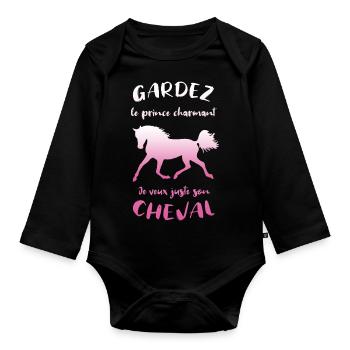 Gardez le prince charmant je veux son cheval - Baby Bio-Langarm-Body - Schwarz - Vorne