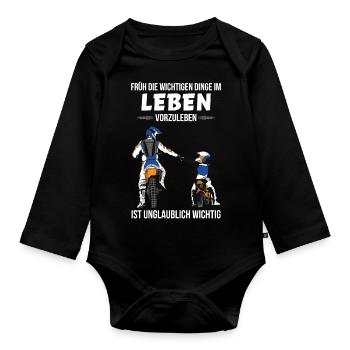 Motorrad Papa Sohn Motorräder Motorradfahren Bike - Baby Bio-Langarm-Body - Schwarz - Vorne