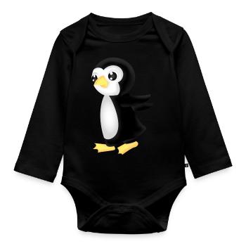 pingu de course - Body Bébé bio manches longues - noir - Devant