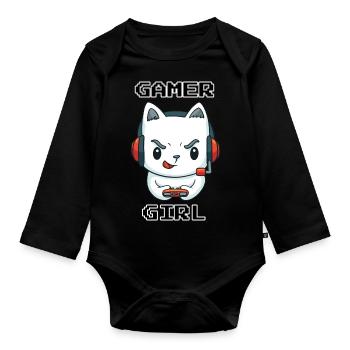 Kitty Gamer Girl - Organic Longsleeve Baby Bodysuit - black - Front