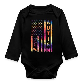 American USA Flag Autism Aware... Autism Awareness - Baby Bio-Langarm-Body - Schwarz - Vorne