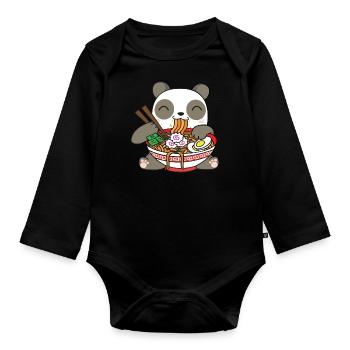 Panda Eating Ramen - Organic Longsleeve Baby Bodysuit - black - Front