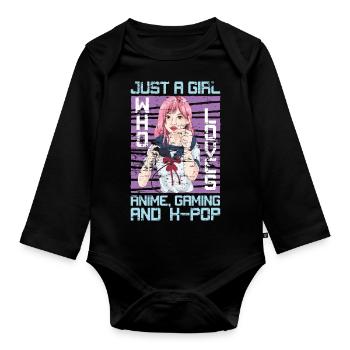 Gamer Mädchen Geschenk Gaming K Pop Anime - Baby Bio-Langarm-Body - Schwarz - Vorne