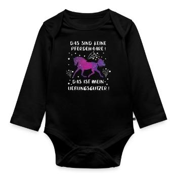 Pferdehaare Glitzer Lustiger Pferdespruch Geschenk - Baby Bio-Langarm-Body - Schwarz - Vorne