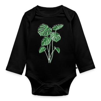 Monstera Plant Hobby Gardener Vintage Retro Plant - Organic Longsleeve Baby Bodysuit - black - Front