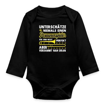 Posaunenspieler Posaune Posaunist Musikinstrument - Baby Bio-Langarm-Body - Schwarz - Vorne