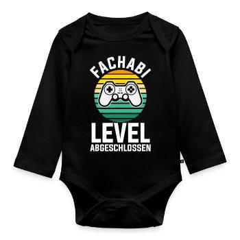 Fachabitur Level Abgeschlossen Gamer Zocker Gymnas - Baby Bio-Langarm-Body - Schwarz - Vorne
