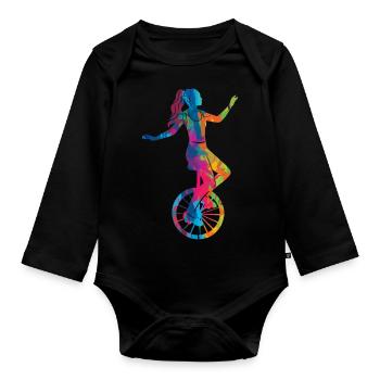 Einrad Einradfahrerin Einradfahrer Einradfahren - Baby Bio-Langarm-Body - Schwarz - Vorne