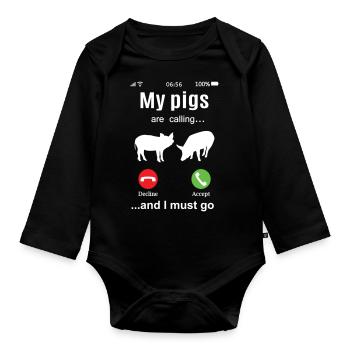 Schwein lustig Schweine rufen Landwirt Geschenk - Baby Bio-Langarm-Body - Schwarz - Vorne