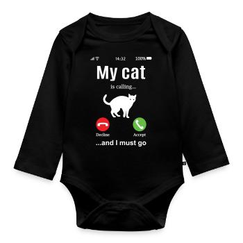Cat Call Drôle Propriétaire de chat Idée cadeau Amusant - Body Bébé bio manches longues - noir - Devant