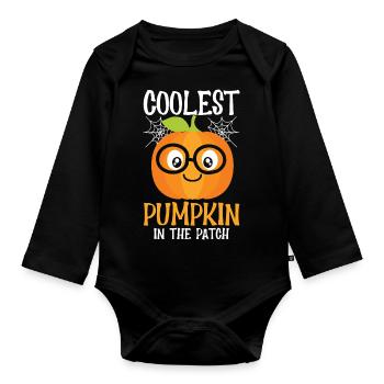 coolest pumpkin - Organic Longsleeve Baby Bodysuit - black - Front
