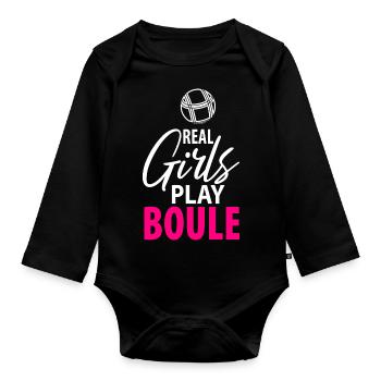 Pétanque Pétanque Pétanque Pétanque Femmes Femmes Filles - Body Bébé bio manches longues - noir - Devant