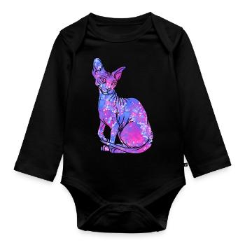 Sphynx Katze haarlos Galaxy Kitty - Baby Bio-Langarm-Body - Schwarz - Vorne