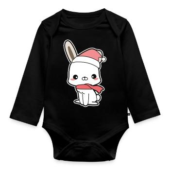 Rabbit Christmas - Organic Longsleeve Baby Bodysuit - black - Front