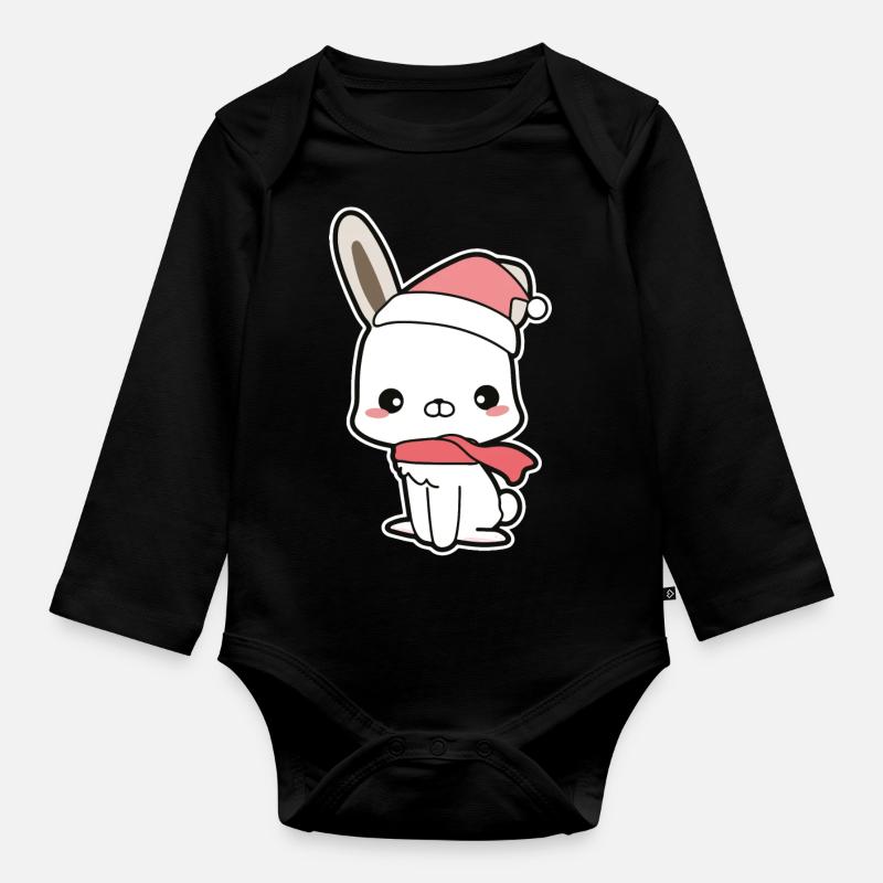 Hase Weihnachten - Baby Bio-Langarm-Body - Schwarz