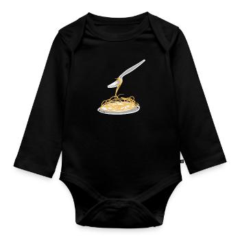 Nouilles spaghetti - Body Bébé bio manches longues - noir - Devant