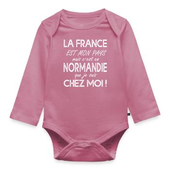 Normandie c'est chez moi Humour pour normands - Body Bébé bio manches longues - mauve - Devant